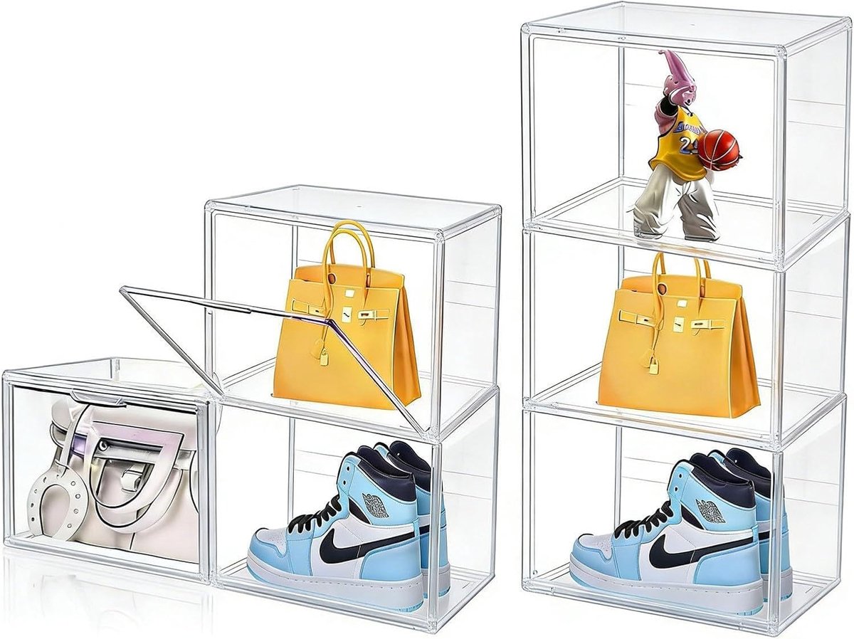 Handbag Box, Acrylic Plastic Storage Box, Transparent, Stackable with Magnetic Door, for Toys, Collection, Cosmetics - ShopVlot