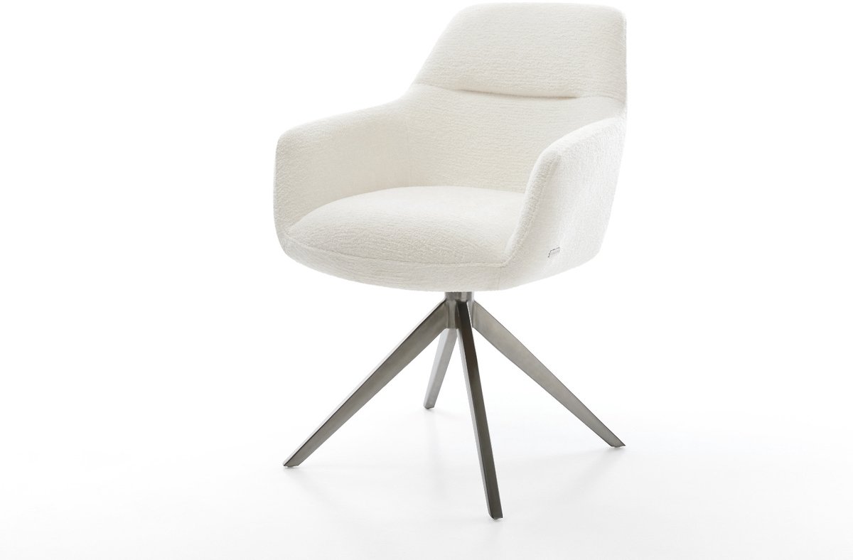 Eetkamerstoel Pejo-Flex kruisframe breed grafiet bouclé zacht beige 360° draaibaar rocker-functie pocketveer kern
