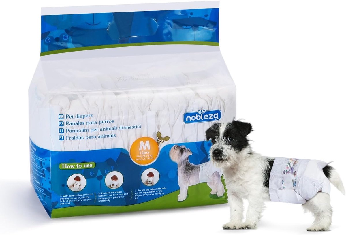 Nobleza - Disposable dog diapers puppy training super absorbent 12-pack 26-46CM M for 3-5kg - ShopVlot