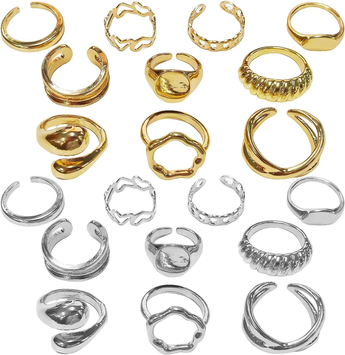 Fashion Ring Set, 20 Pcs Ankle Rings, Adjustable Open Rings, Stackable Jewelry, Fashion Accessories for Women, One Size - ShopVlot