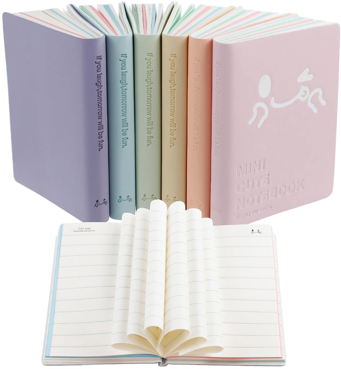 CXRYLZ-FUR 6 stuks kleine A7-notitieboekjes, mini-smiley PU-lederen notitieblok voor scholieren, meisjes, kinderen - ShopVlot