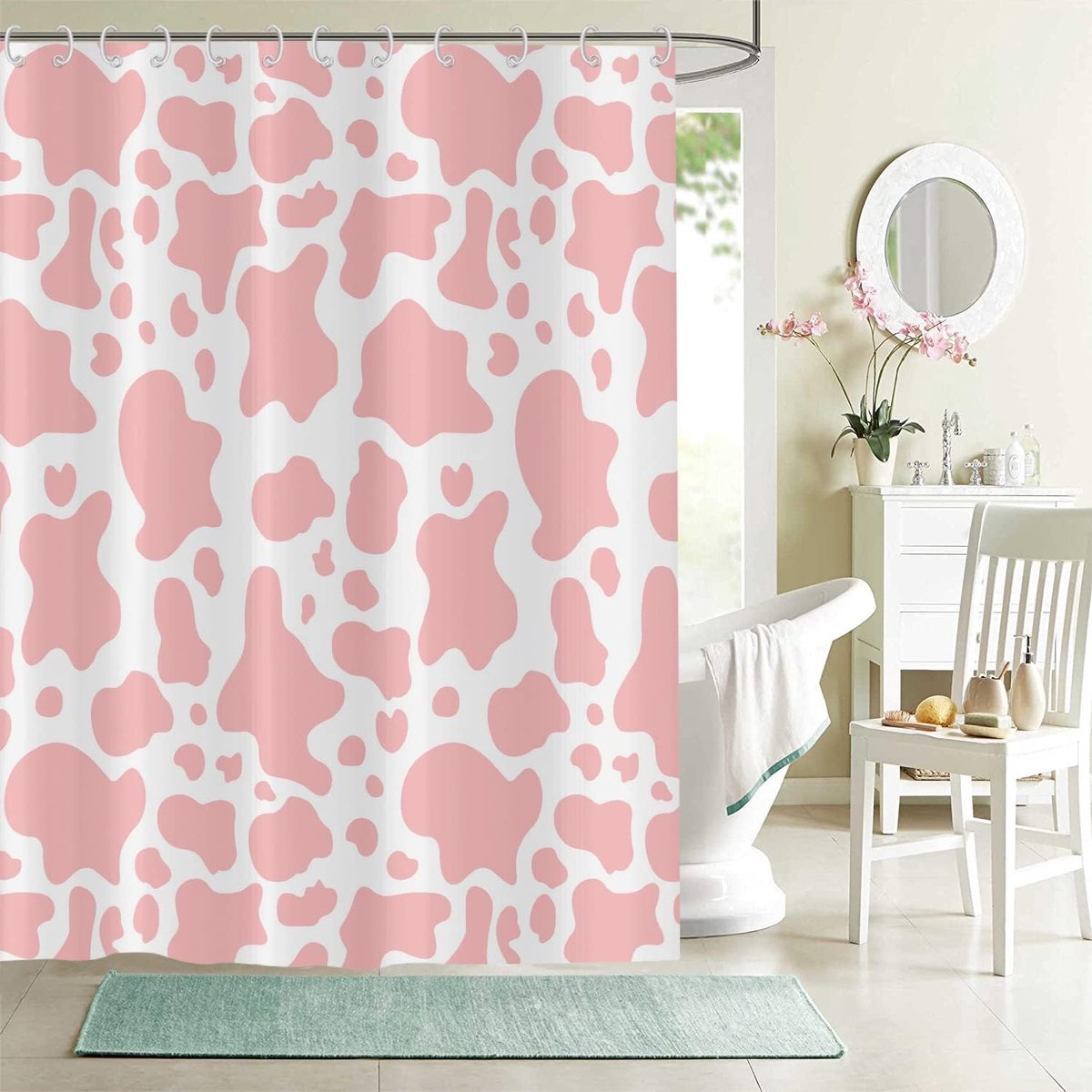 Pink Shower Curtain 180x200,Hnmdmyi Cute Leopard Shower Curtains Girls Women Modern Simple Abstract Aesthetic - ShopVlot