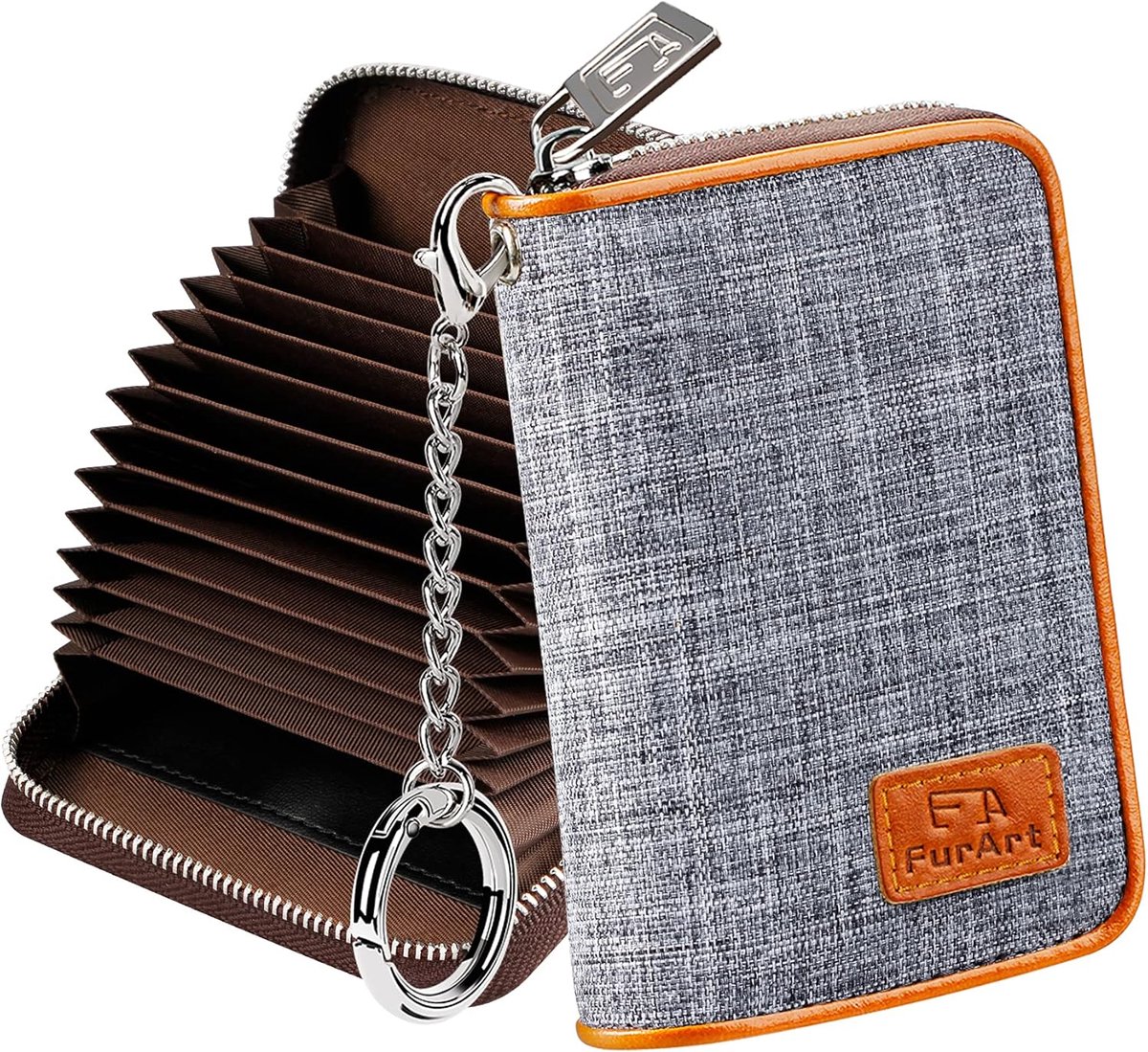 FurArt Credit Card Wallet, Zipper Card Holder for Men Women, RFID Blocking, Keychain, 15/16 Slots, Compact Size - ShopVlot