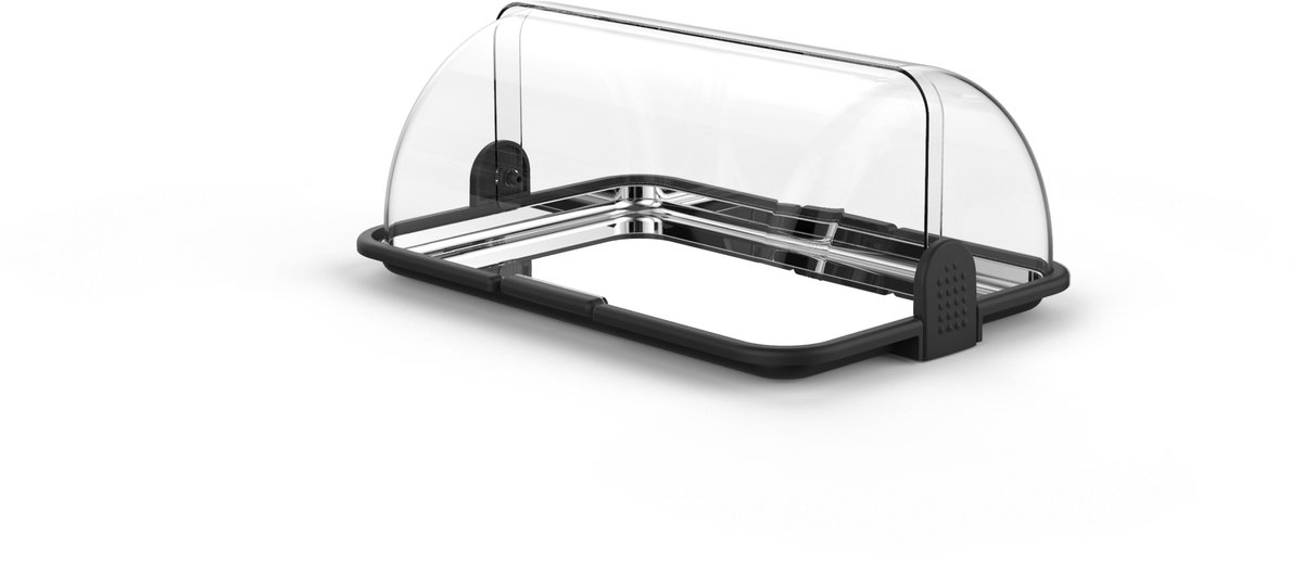 Biesse L178-03VAS Polybox – Buffetvitrine met koelelement – Vitrine – Multifunctionele Kaas- en Brooddoos – 47 x 32 x 20cm - Kunststof – Zwarte bodem met RVS plaat