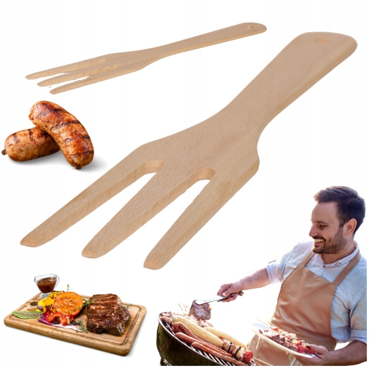 Houten Grillvork 3-Tands Universeel & Eco