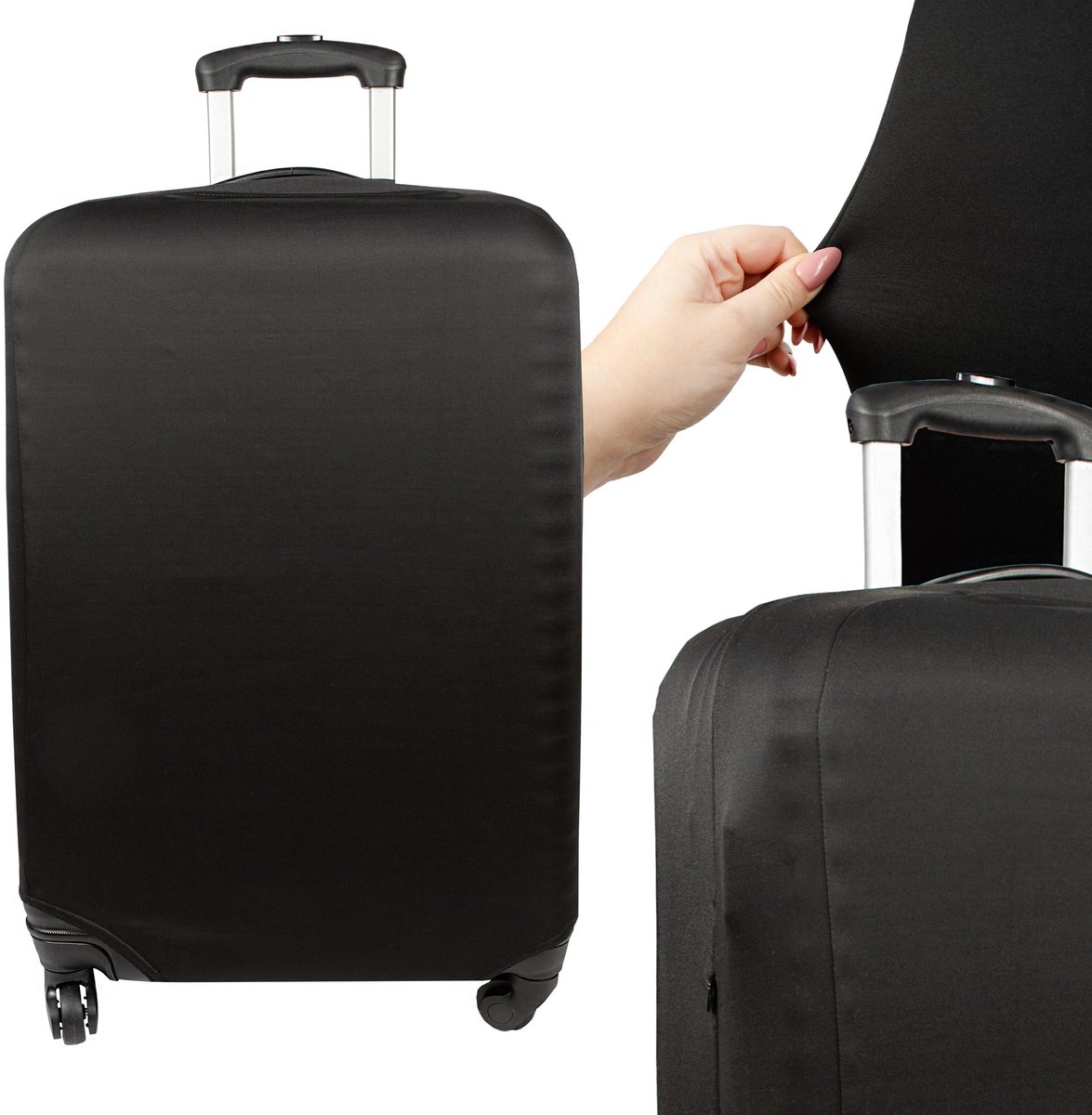 Sillar Kofferhoes - bagagehoes - reiskoffer hoes gemaakt van polyester - beschermhoes met rits - elastisch - maat - M - zwart