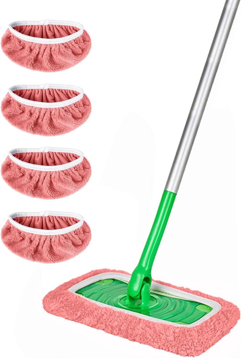 Dweilpads - Herbruikbare Microvezel Mopdoeken - Vervangingsdoeken voor Nat en Droog - 25,4x11,5 cm - 4 stuks - Roze
