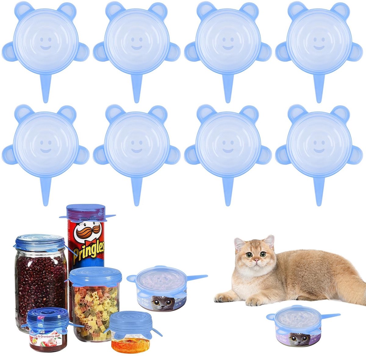 Solidchoice - Set van 8 Siliconen Deksel voor Kattenvoer Blikken