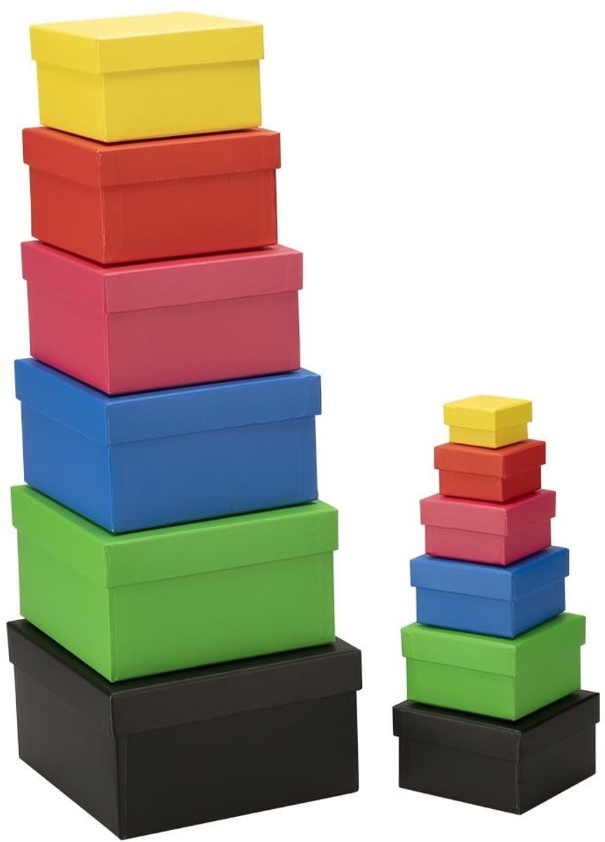 Solidchoice - Set van 12 Kartonnen Geschenkdozen met Deksel in Diverse Maten en Kleuren