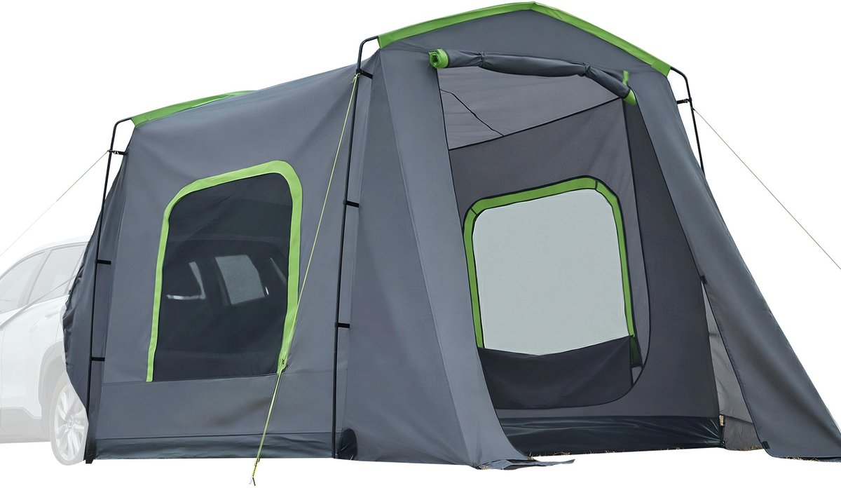 Achterkleptent voor Suv's, Ruime Autotent Geschikt voor 5-9 Personen, 323 X 244 X 220 cm, Waterafstotend (PU3000 mm), Kampeertent met Ventilatiedeuren en Muggennetten, Ideaal voor Kamperen, Wandelen en Andere Outdooractiviteiten