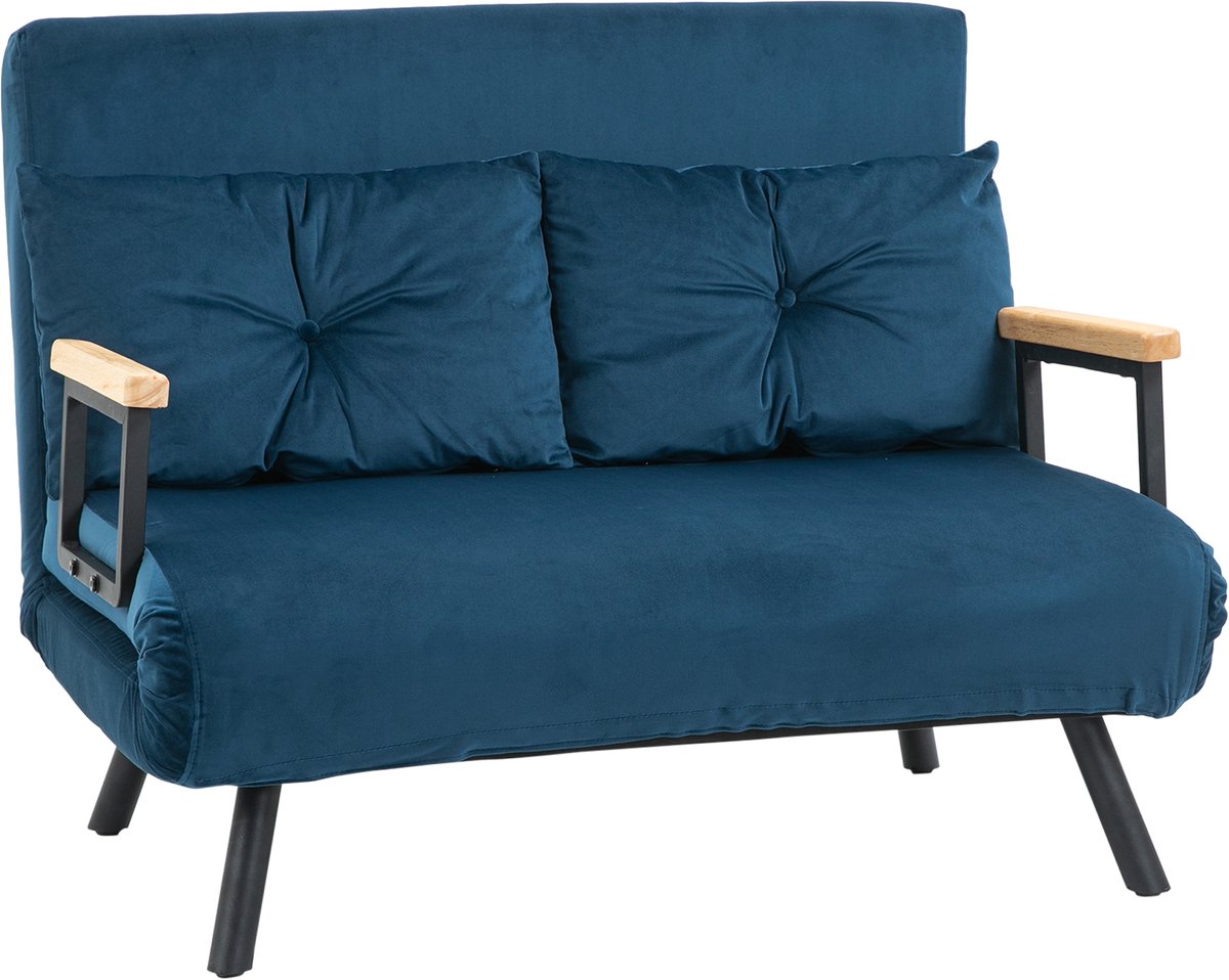 Slaapbank 2-Zits - Verstelbare Slaapstoel Met 5 Standen - Velvet Blauw