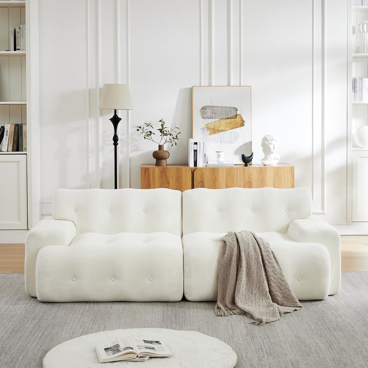 Moderne 2 Persoons Bank Beige - Zachte Chenille Cloud Sofa Zonder Montage - Woonkamerbank
