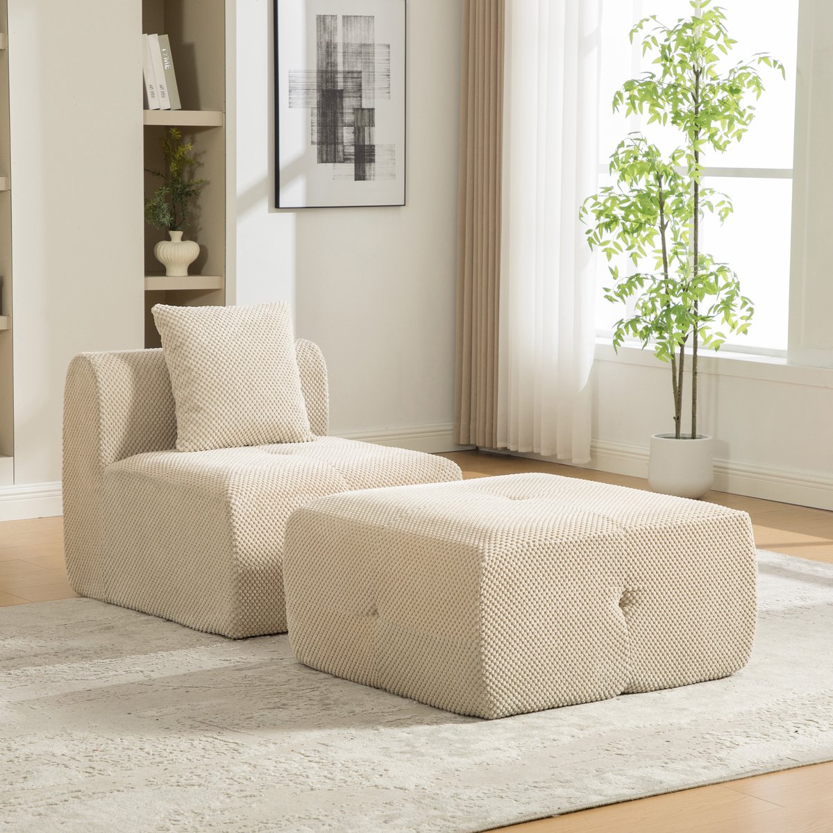 Modulaire 1-Zits Bank - Chenille Cloud Sofa - Zachte Lounge Fauteuil Met 30D Schuimvulling - Comfortabele Relaxstoel Zonder Montage - Antislip Onderkant - Licht Beige Voor Woonkamer