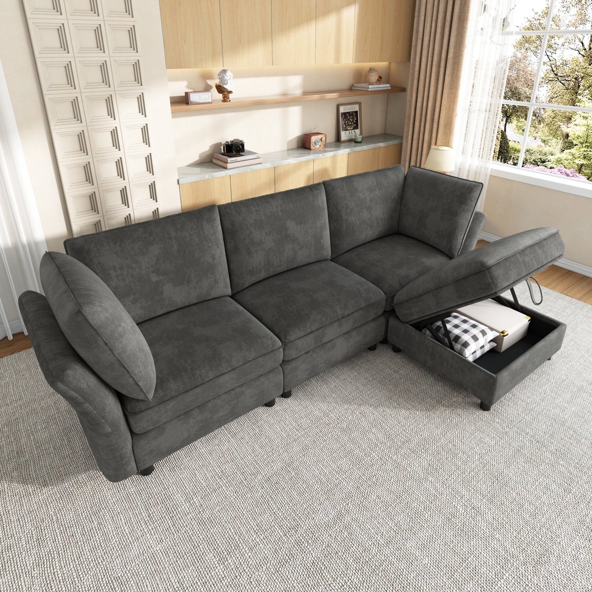 Comfortabele Multifunctionele L-hoekbank - Optimal voor woonkamer & slaapkamer - 225x137x84 cm, Grijs