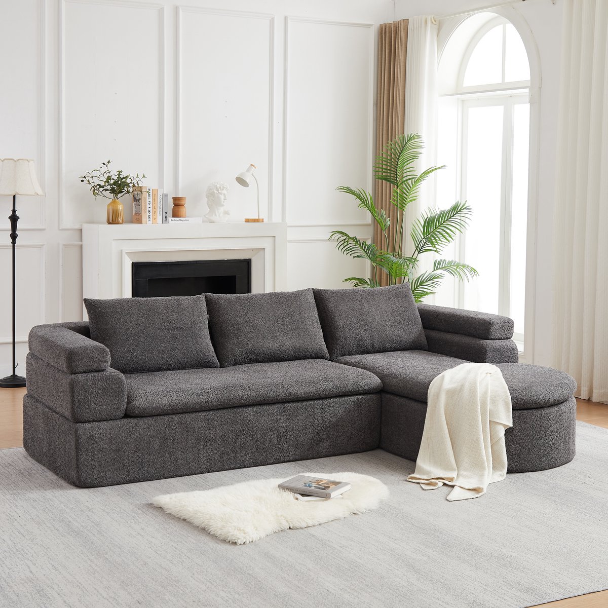 Functioneel 3-zits Sofa met Stoellongue - Ideaal voor Woonkamer, Kantoor en Appartementen - 104x35x35 cm, Grijs