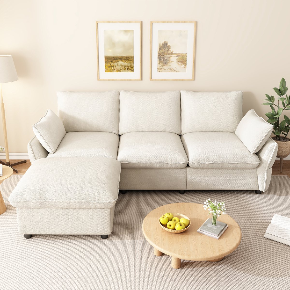 VVBV Hoekbank 222.5x154.5x76.5 cm - L-Vorm - Beige, Chenille