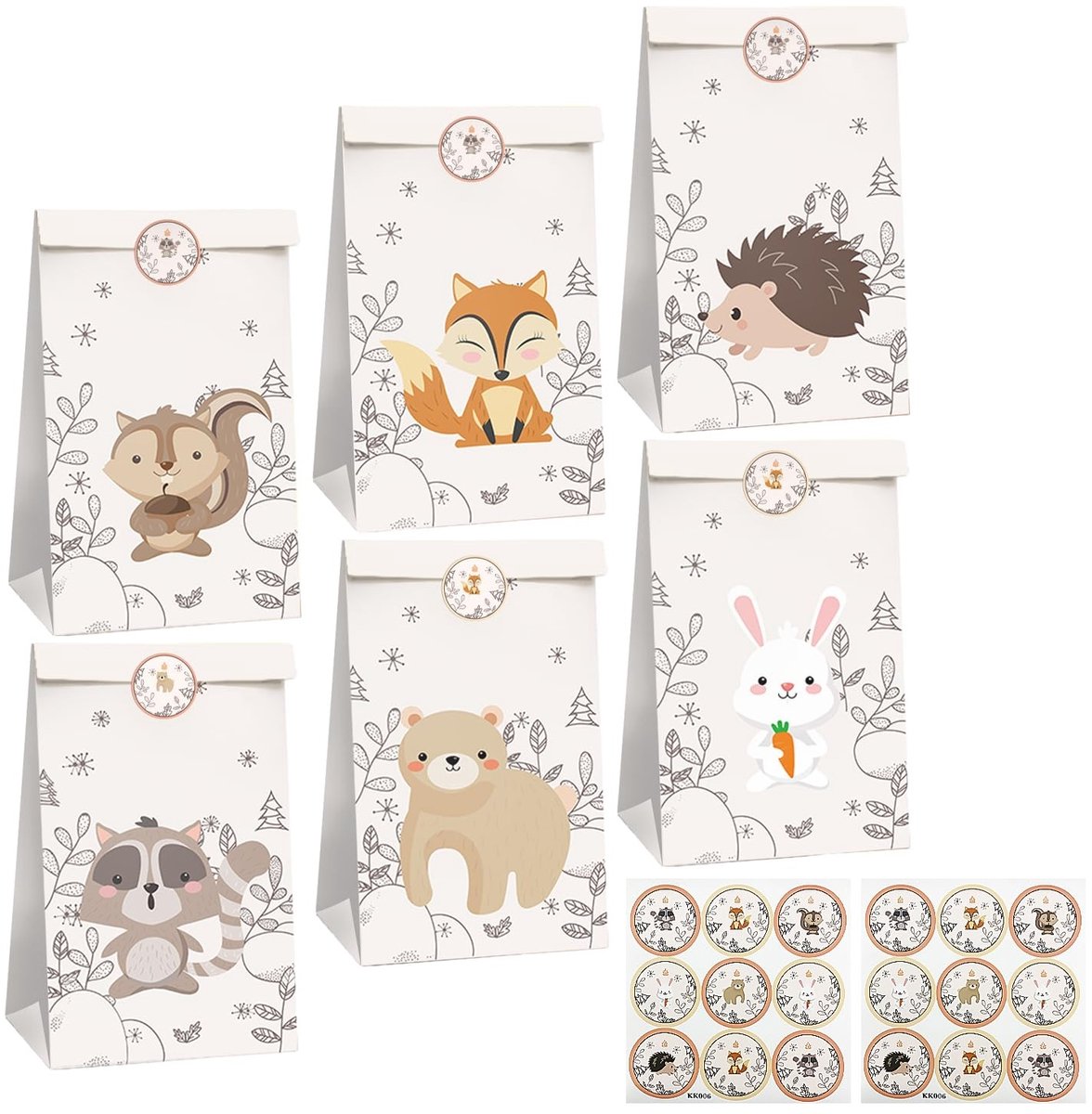 Solidchoice - Set van 12 Kraft Papieren Tassen met Stickers voor Cadeaus