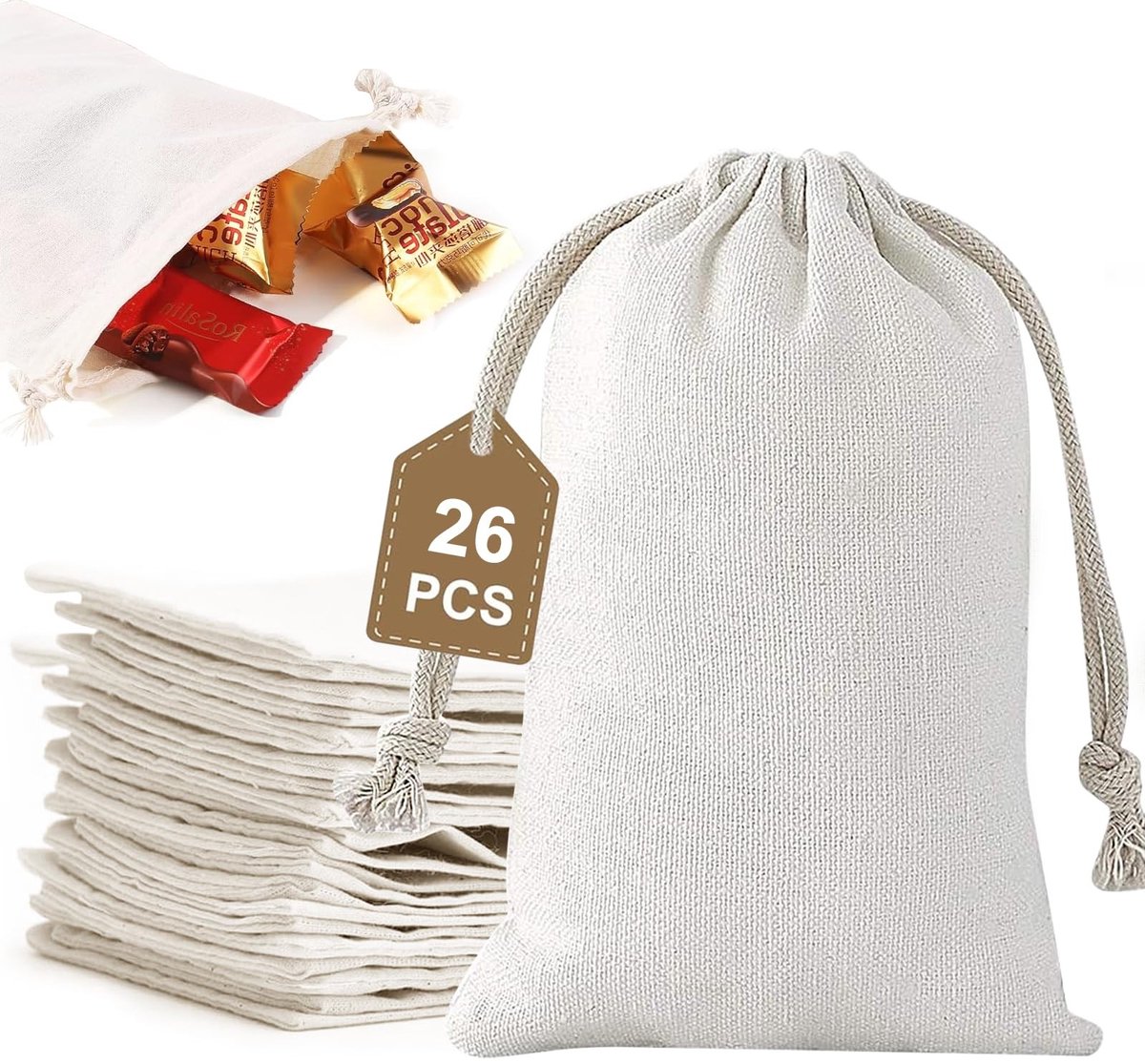 Solidchoice - Set van 26 Herbruikbare Katoenen Muslin Tassen