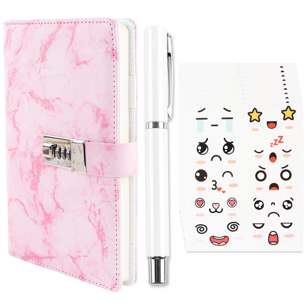 Solidchoice - Dagboek met Slot en Pen, A5 Faux Leer met Stickerset