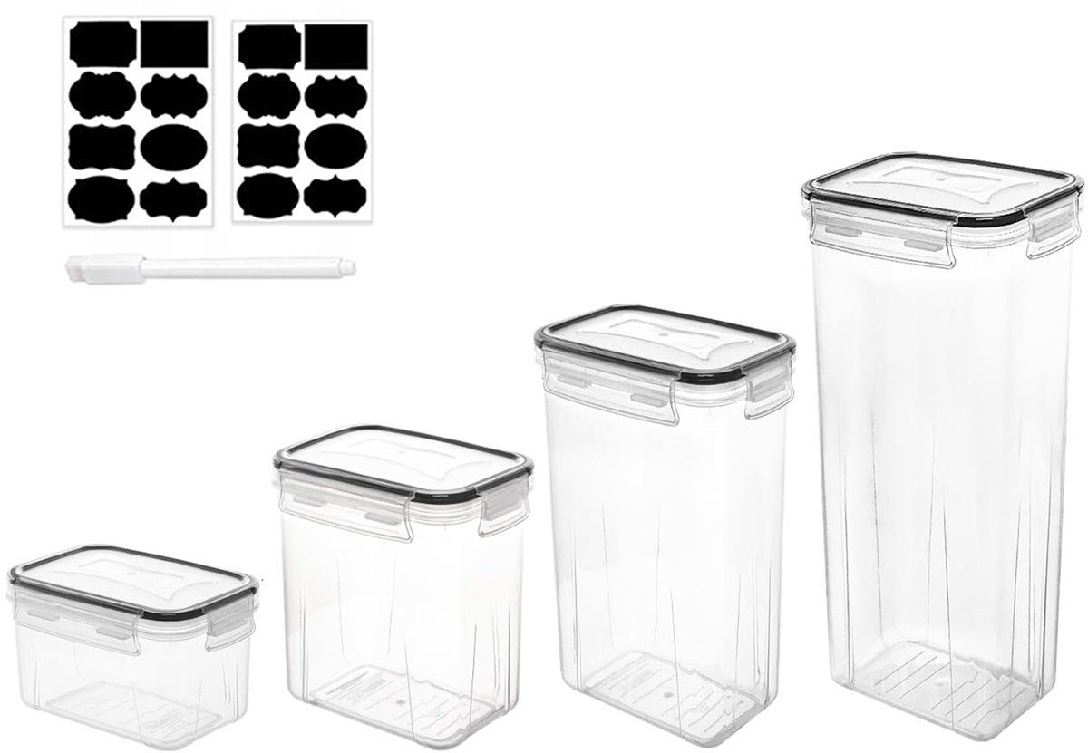 Set van 14 voedselbewaarcontainers - Keukenbewaarcontainers - Luchtdichte containers voor granen - Bewaarcontainers voor granen - Keukenorganisatie - Inclusief 14 afsluitbare deksels - PP + siliconen - Geschikt voor het bewaren van granen, meel, enz.