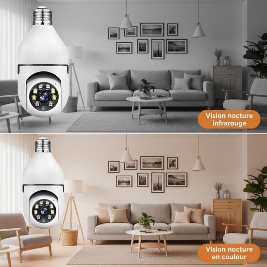 Draadloze WiFi-bewakingscamera Binnen/Buiten, 2K Lamp Bewakingscamera WiFi, Bewakingscamera's met E27-lampfitting, Sirene en Lichtalarm, Kleuren Nachtzicht — afbeelding 3