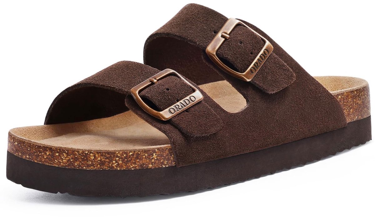 Homaxy - Unisex Sandalen -Suède Dames Slippers- Houten Clogs - Kurken Plateau Slippers - Bruin - 36 - Geschikt voor een voetlengte van 22.2cm