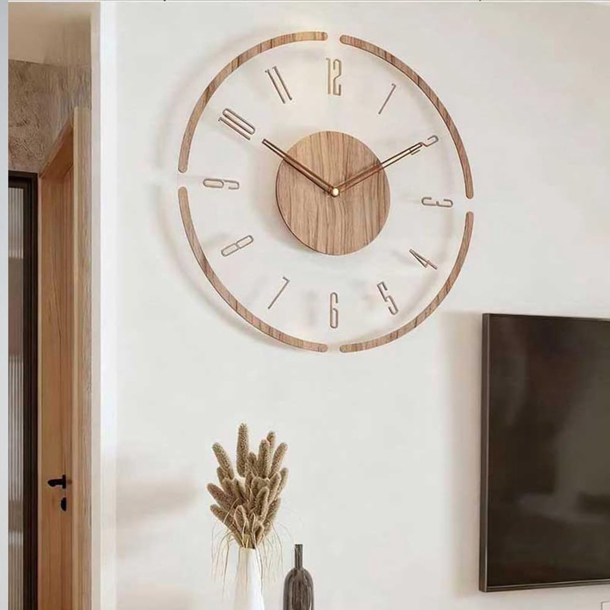 Houten wandklok - geruisloos, tikt niet en werkt op batterijen - geschikt voor de woonkamer - slaapkamer - keuken of het kantoor - Deze klok van 30 cm heeft een stijlvol ontwerp met open frame.