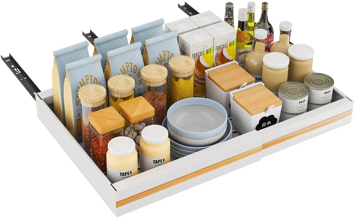 Velori Uitschuifbare Kastlade 2 Stuks - Uittrekbare Keuken Organizer - Kastrek - Kruidenrek - Verstelbare Breedte 32-52 cm - 53 cm Diep - Koolstofstaal - Wit