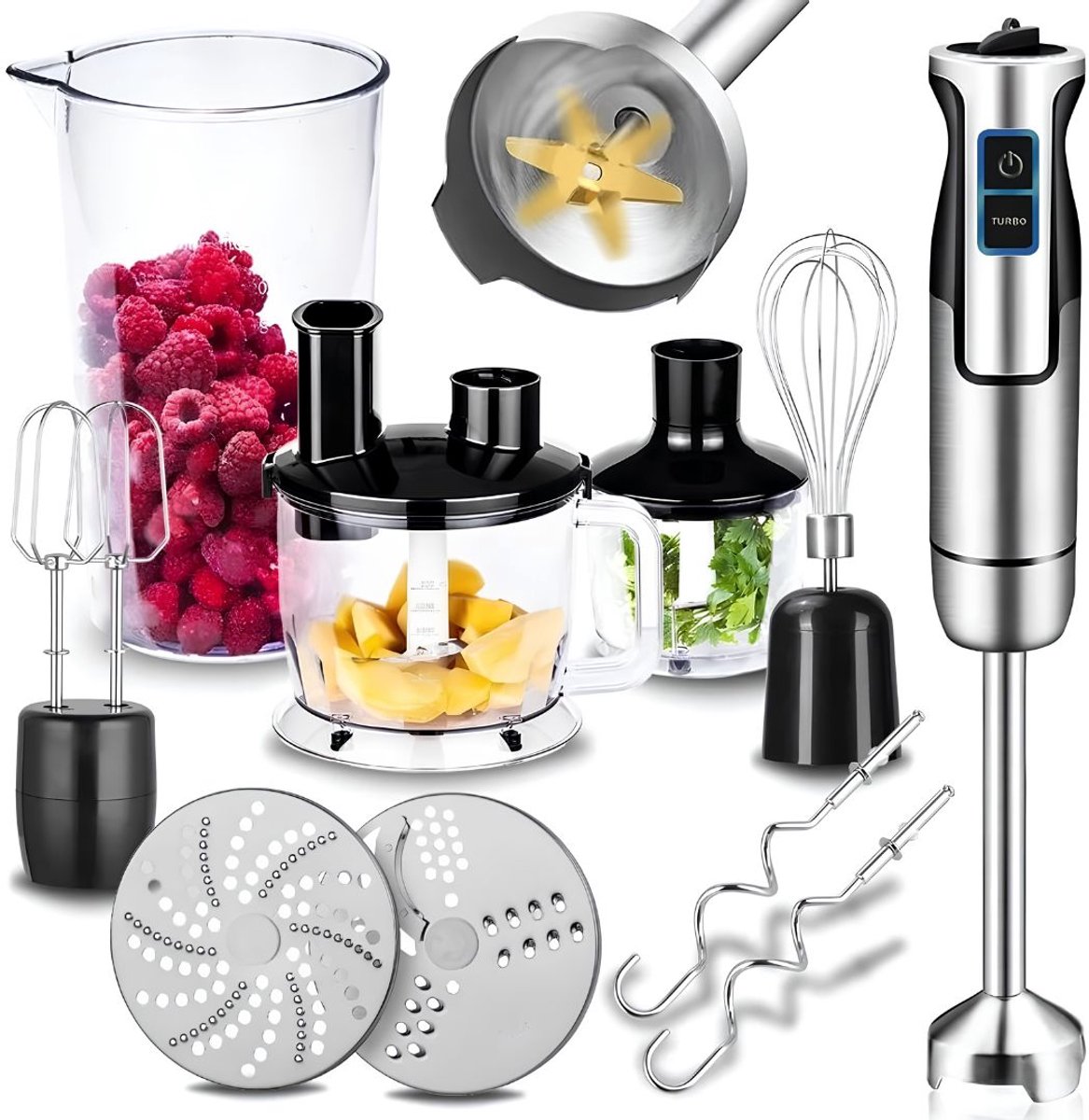 NIVA® Staafmixer Set - Multifunctionele Staafmixer met Turbofunctie en Snelheidsregeling - Multifunctionele Staafmixer - Zilver - 27cm x 25cm x 34cm