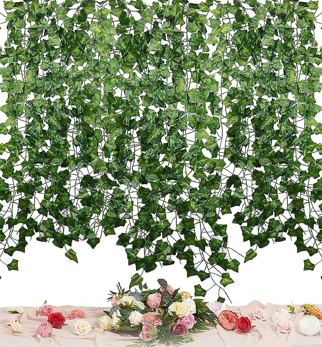 24 stuks Kunstmatige Klimop Guirlande - 200CM Lang - Groene Kunststof Hangplant voor Muurdecoratie - Ideaal voor Bruiloften, Feesten & Thuisdecoratie