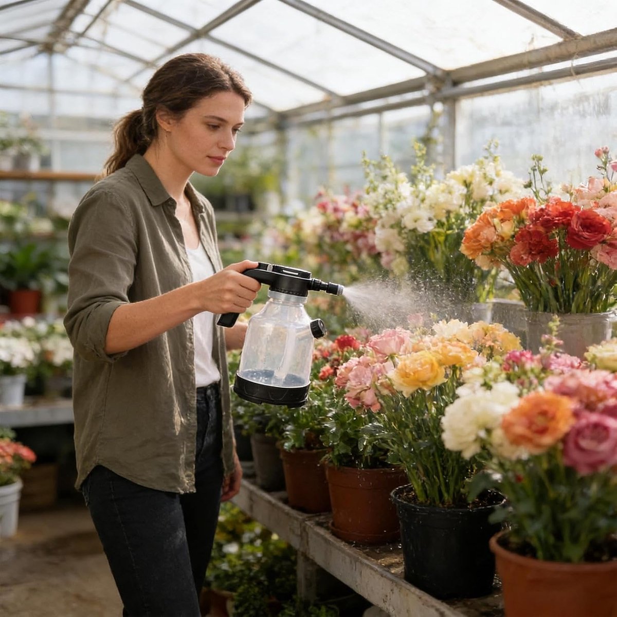 Elektrische spuitfles - Draadloze plantensproeier - Tuinonderhoud en reiniging - Verstelbare sproeiers - 3 liter - Transparant