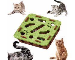KZQ Krabplank met ballenbaan voor katten – Interactief kattenspeelgoed, duurzaam golfkarton – Geschikt voor binnenkatten om te krabben en te spelen – Groen