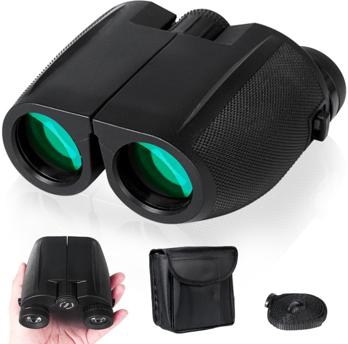 Verrekijker - 12x25 - BAK4 - Full Multi-Coated (FMC) - Compacte verrekijker - Waterdicht - Met nekkoord, draagtas - voor vogels kijken, jagen, theater - Zwart