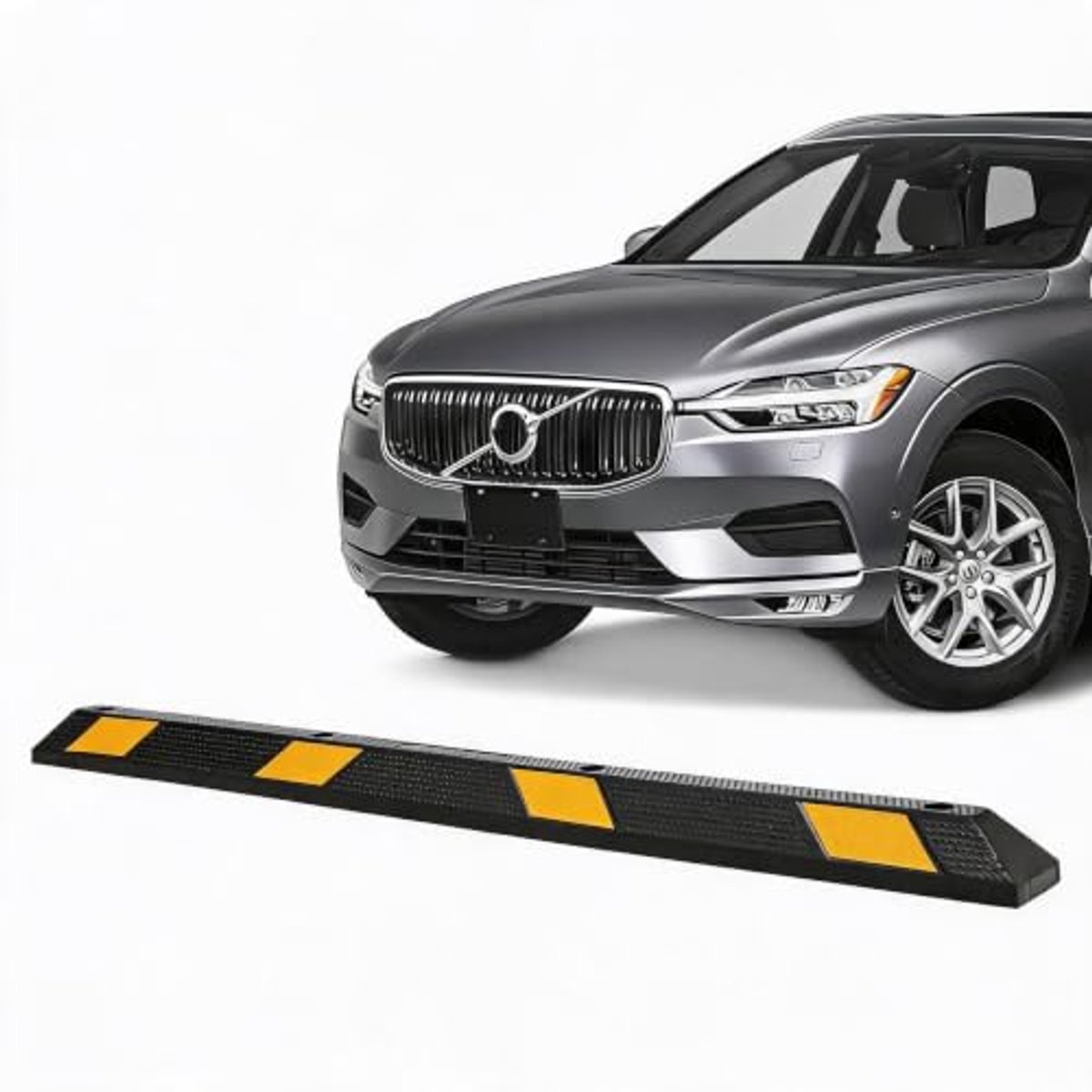 Rubberen wielstopper voor parkeren - Zware parkeerstoppers met reflecterende strepen voor garage, oprit en parkeerterrein - 183 x 15 x 10 cm, geel