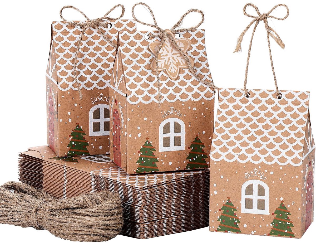 Solidchoice - Set van 50 Kerst Cadeau Dozen van Kraftpapier voor Party Decoratie