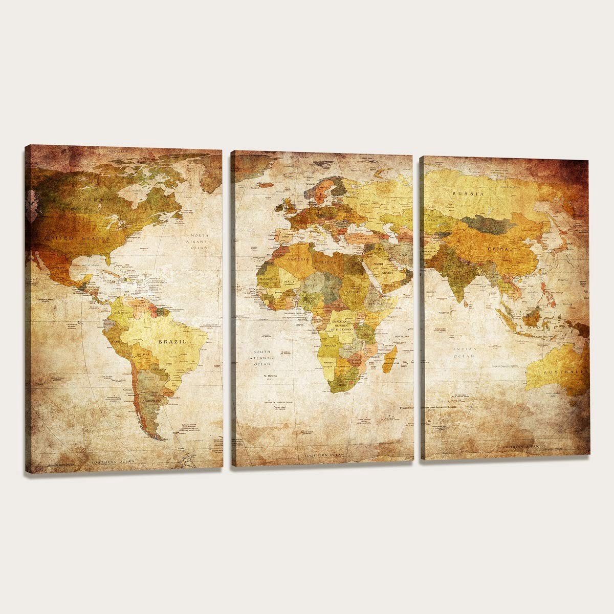 Solidchoice - Canvas Wereldkaart 160 x 90 cm Ingelijst voor Wanddecoratie