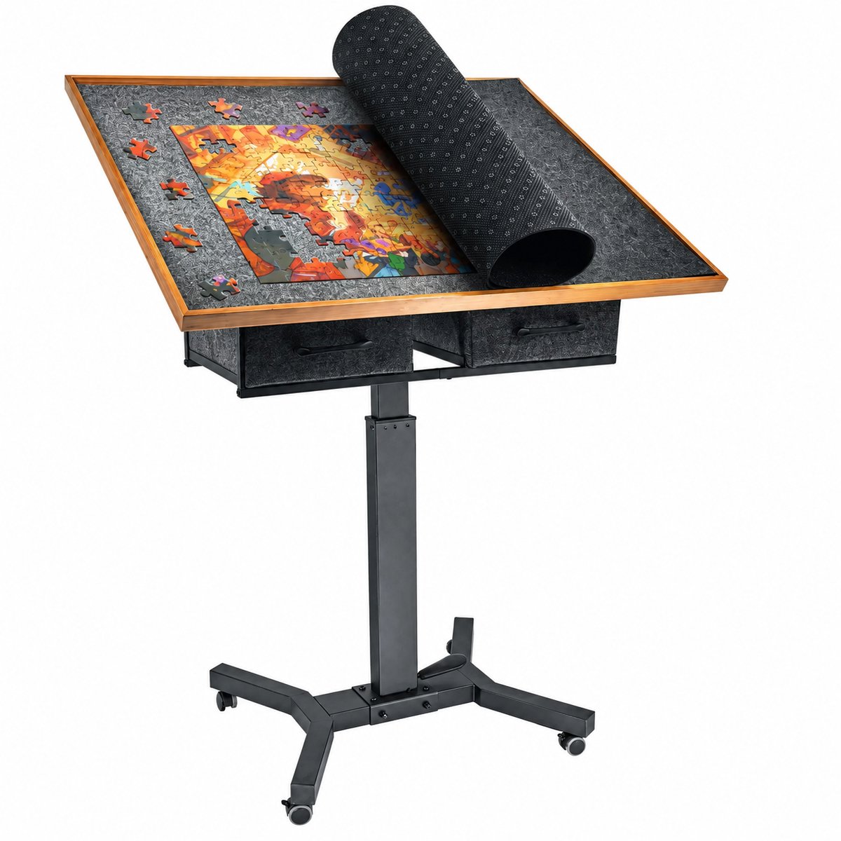 Bruinsma INEX Puzzeltafel - Puzzeltafel Met Lades 1500 Stukjes - Puzzelplaat - Puzzelbord - Verstelbaar - 90Lx70Bx74/98H CM - Zwart
