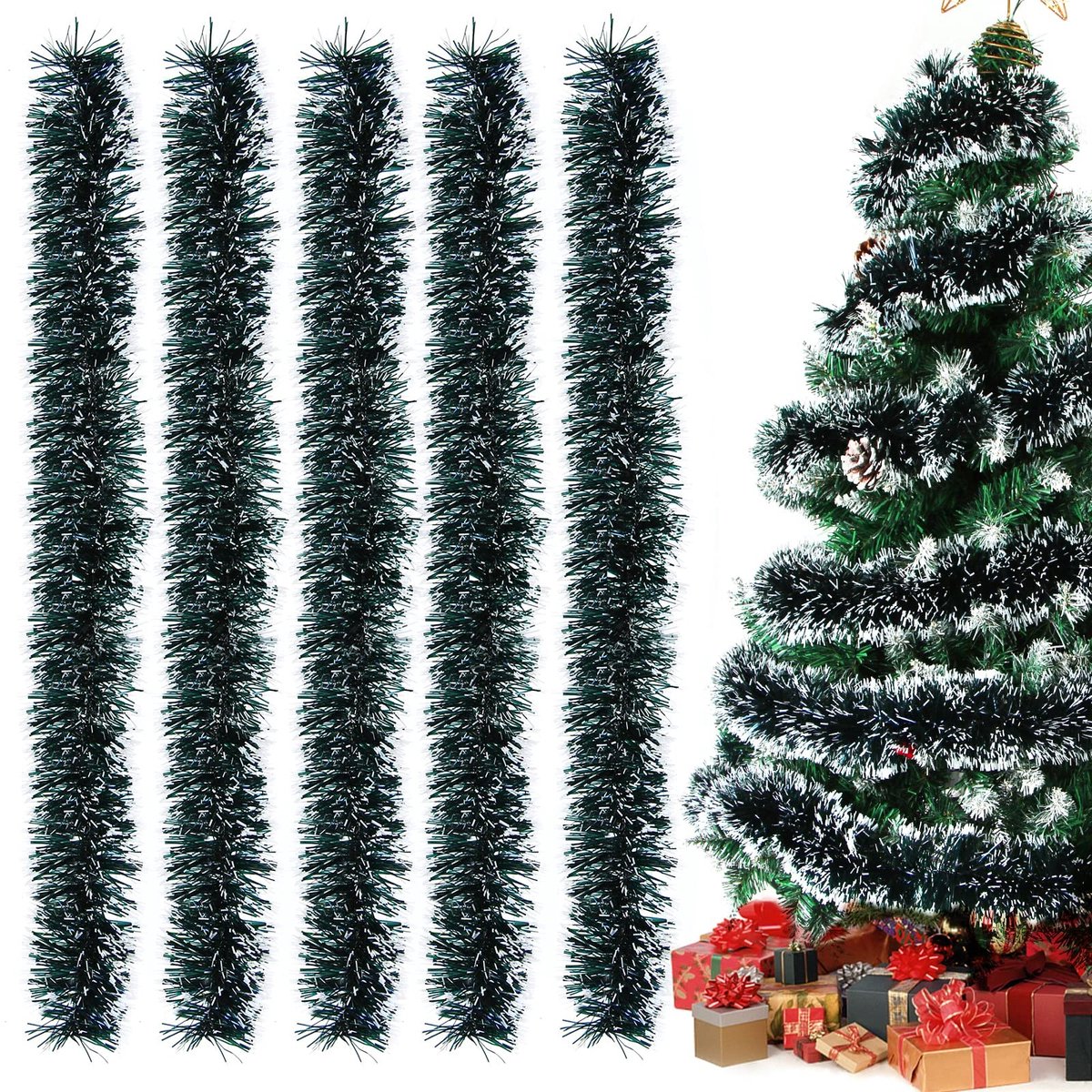 Solidchoice - Set van 5 Donkergroene Lametta Kerstversieringen