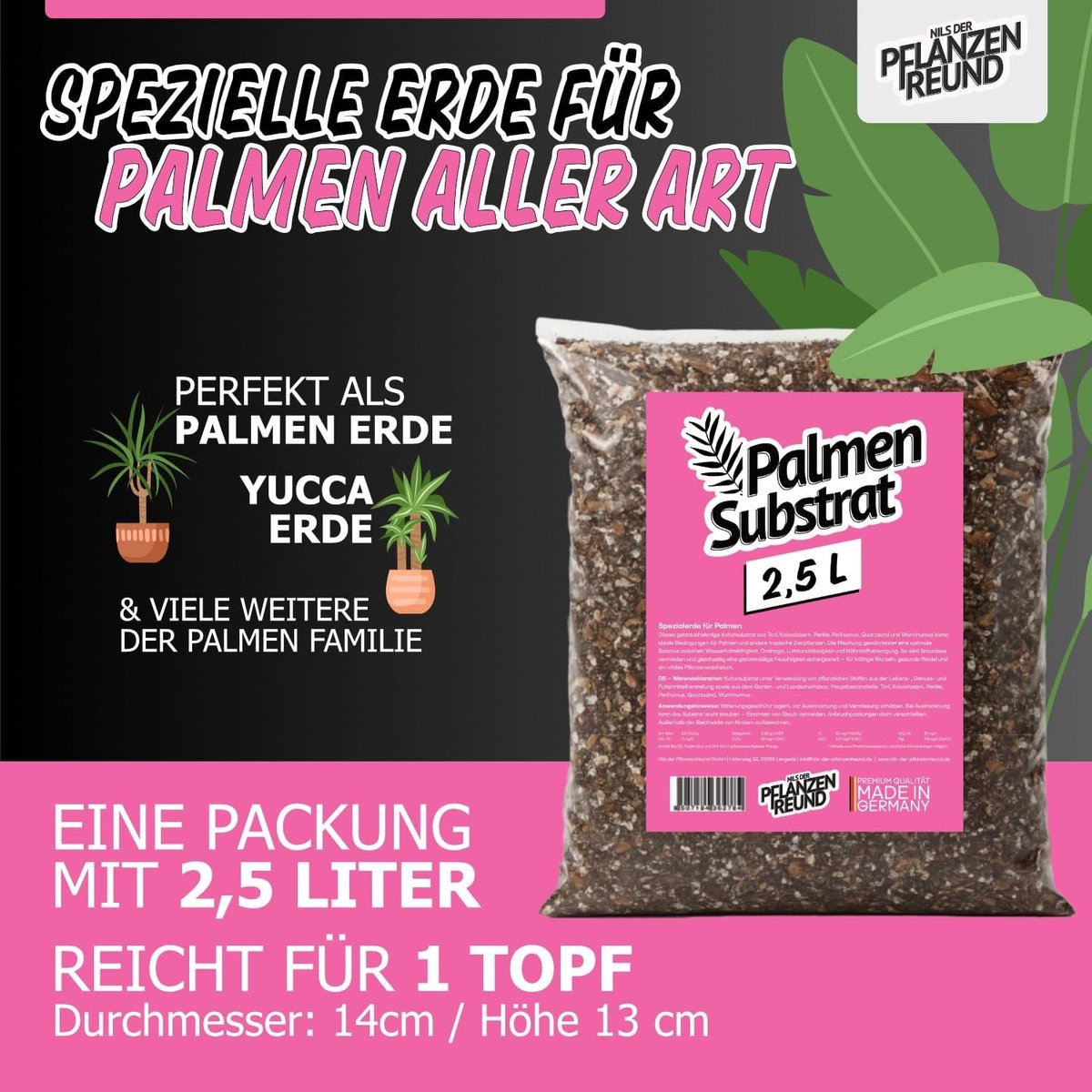 Potgrond - 2,5 L - Voedingsrijk Substraat voor Palmen, Yucca en Groene Kamerplanten