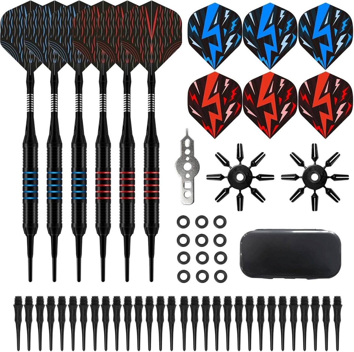 Dartpijlen Set - Zwart - 11 x 3,5 x 17 cm - Kunststof Punt met 30 Softdartpunten en Opbergdoos - Voor Beginners en Ervaren Spelers