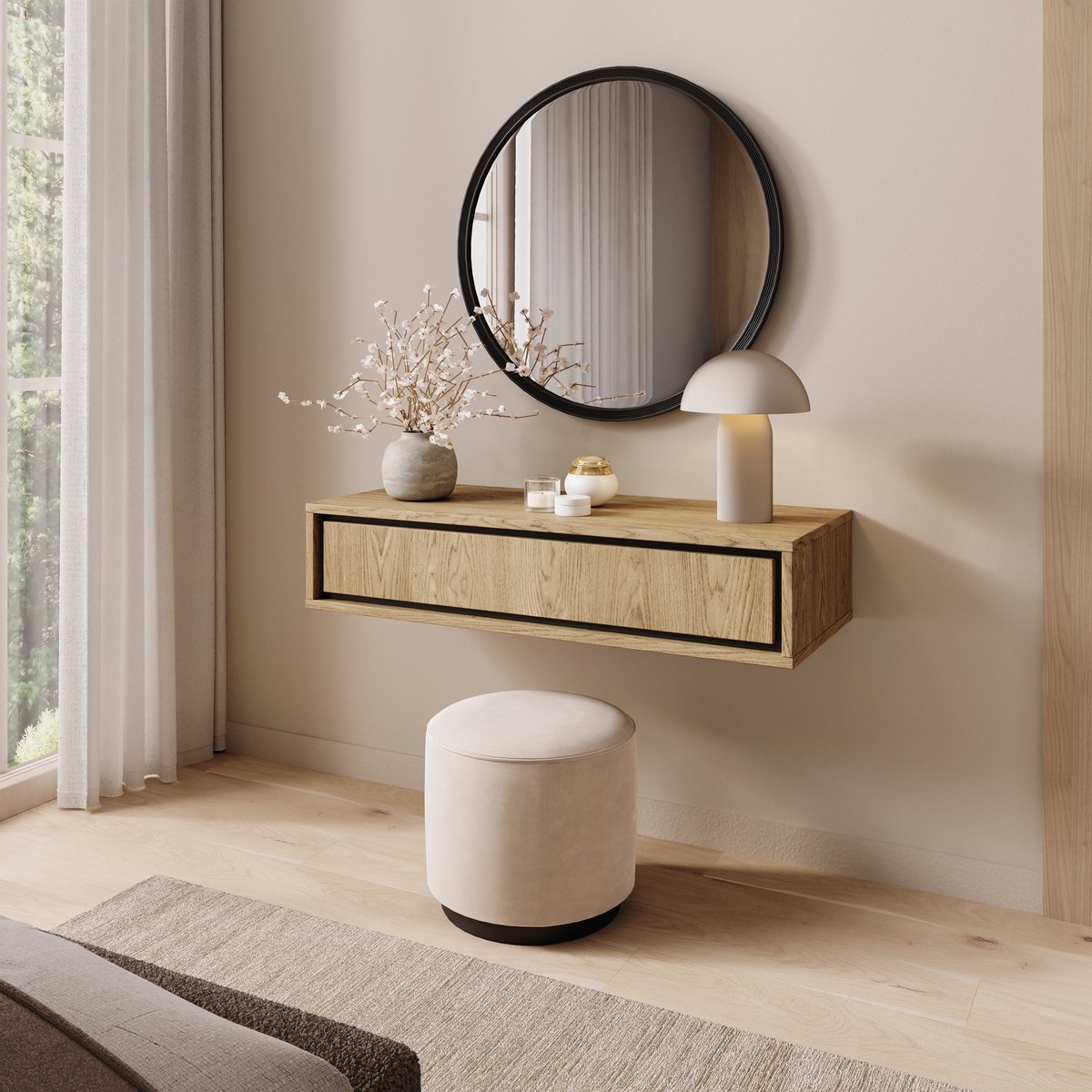 Meubella - Drenn - Kaptafel - Licht eikenpatroom - 85x35x18 cm