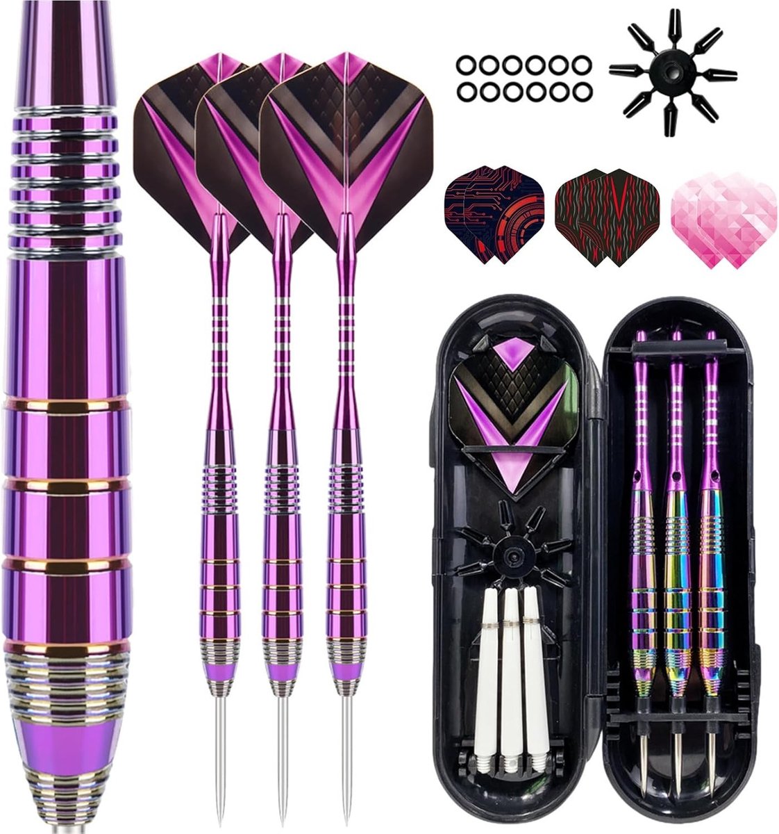 Dartpijlen met Metalen Punt - Paars - Professionele Steeldarts met Aluminiumschacht - Voor Darter van Alle Niveaus