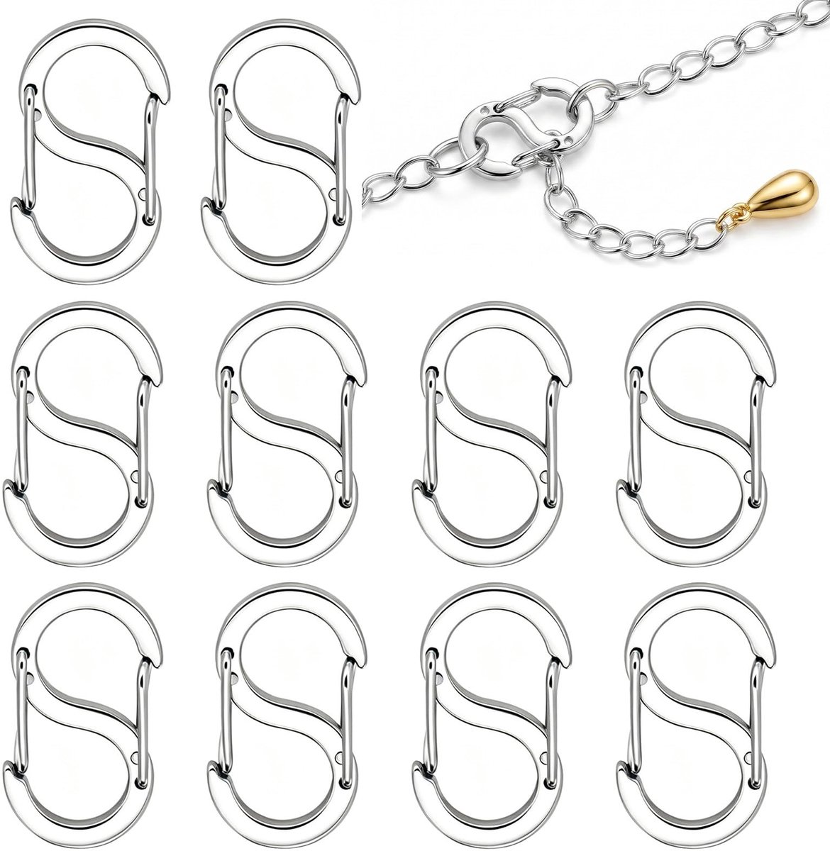 Solidchoice - 10 Stuks Mini Karabijnhaken - S-vormige Roestvrij Stalen Haak voor DIY Projecten