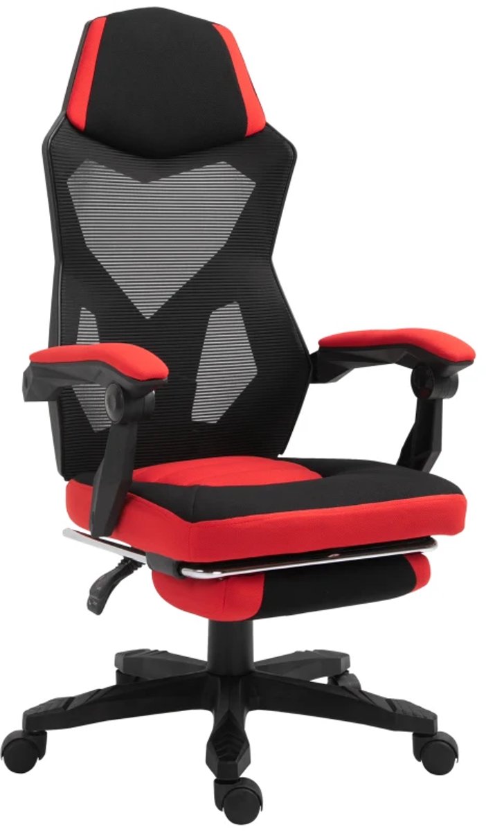 Ergonomische Gamingstoel met Voetensteun - 135° Verstelbare Rugleuning - In Hoogte Verstelbaar - Relaxfauteuil - Bureaustoel - Directiestoel - Computerstoel - Zwart + Rood