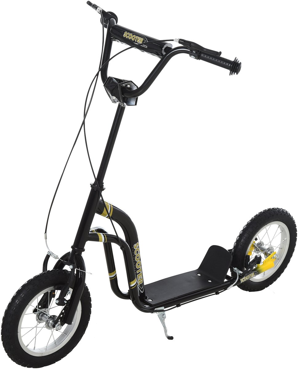 Scooter 12 Inch Pneumatic Tyres - Adjustable Handlebar - Double Brake System - for Children and Teens - Zwart