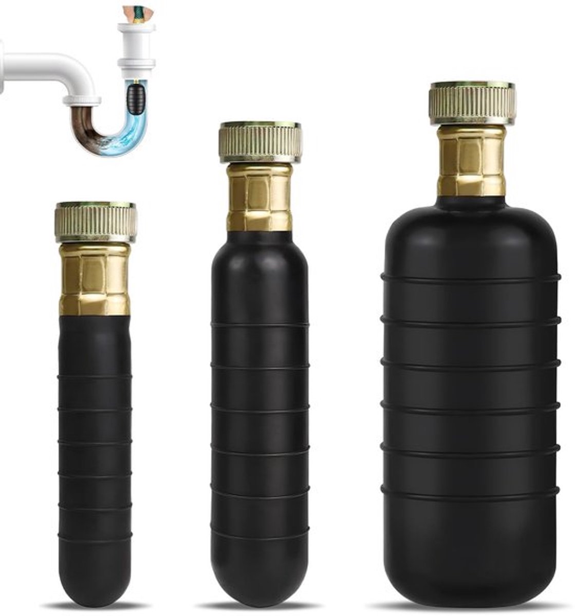 Afvoerreiniger 3-delig - Rubber Slangzuiger - Wateraangedreven Reinigingszak - Geschikt voor Slangen 1-6 Inch - Efficiënte Afvoerreiniging - Afvoerontstopper