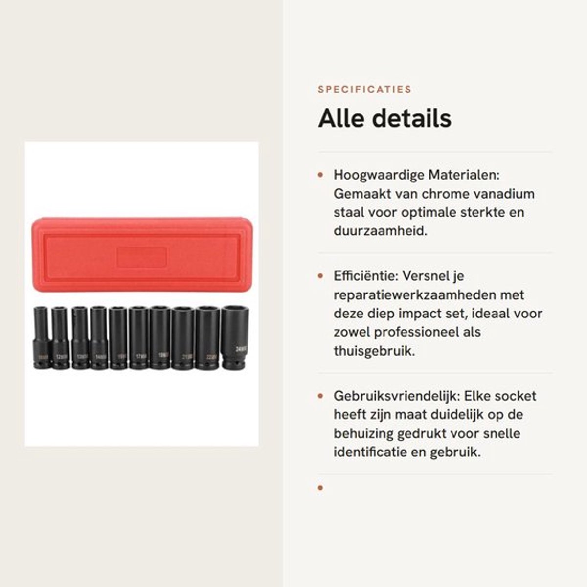 Steeksleutelset 10-Delig - Chrome Vanadium Staal - Diepe Steeksleutels - Corrosiebestendig - Plastic Opbergdoos - 78 mm Lengte - Dopsleutelset