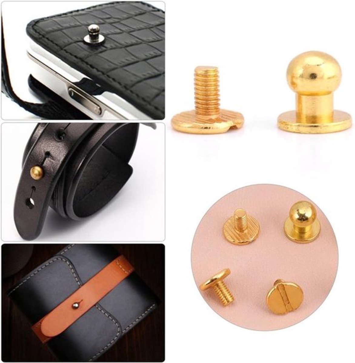 Ronde koperen klinknagels voor leren accessoires - 20 stuks stevige schroeven voor riemen en DIY projecten
