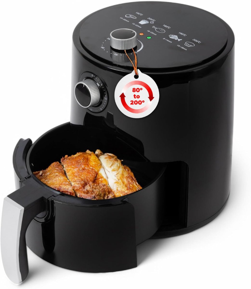 QORA® Mini airfryer - Airfryer - Airfryer klein - Zwart - ‎27cm x 27cm x 32cm