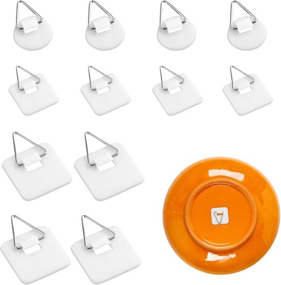 Kleefhaken, 12 stuks onzichtbare houders voor verticale platen, zelfklevende fotohaken, kleefhaken voor foto's, haken voor kunststof platen voor aan de muur om op te hangen